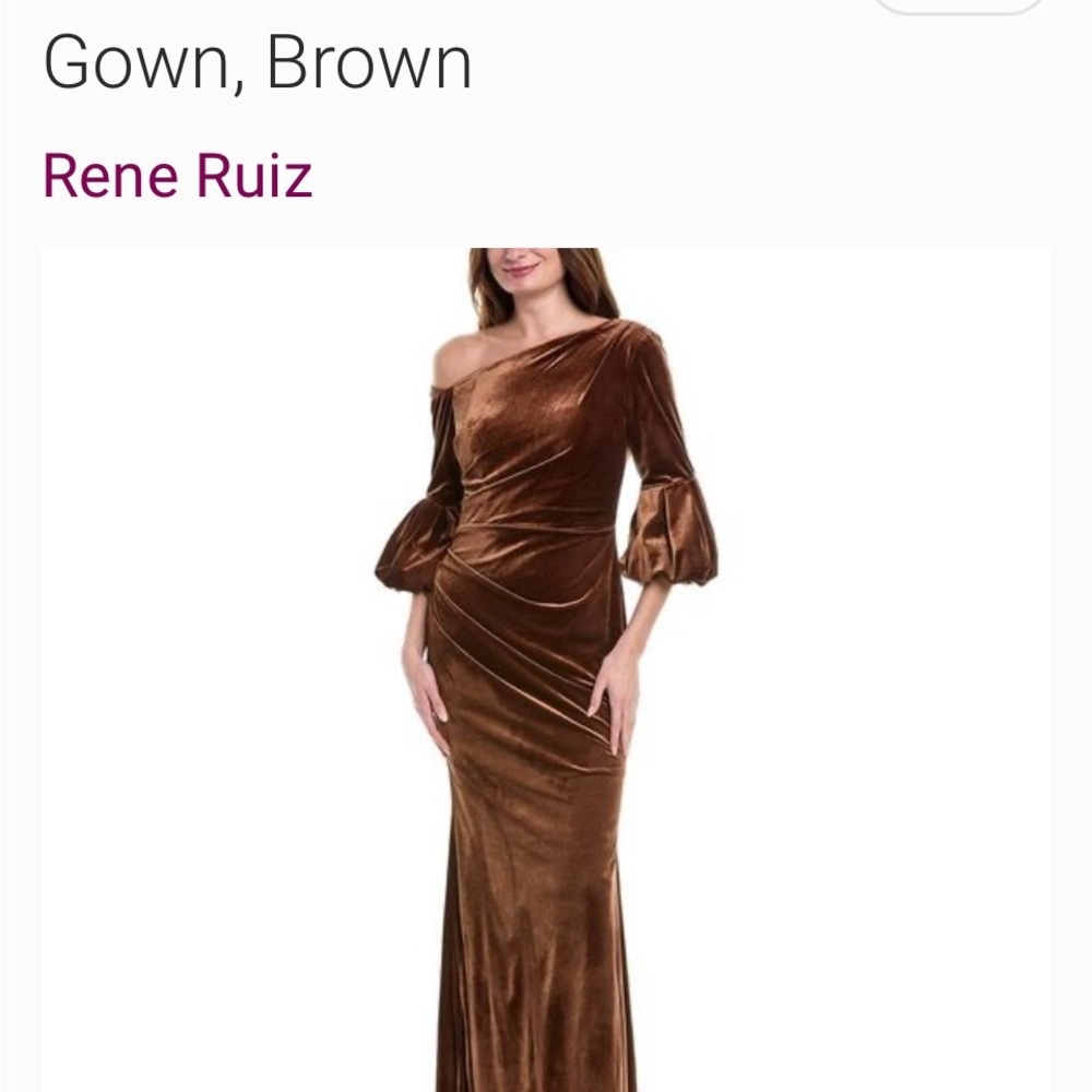Rene Ruiz Brown One Shoulder Ruched Gown
